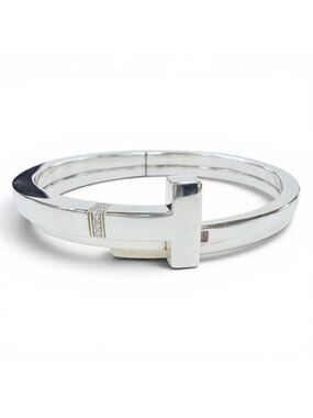Tiffany & Co T Square Wrap 925 Diamond Inner Circumference 16 Bangle Silver